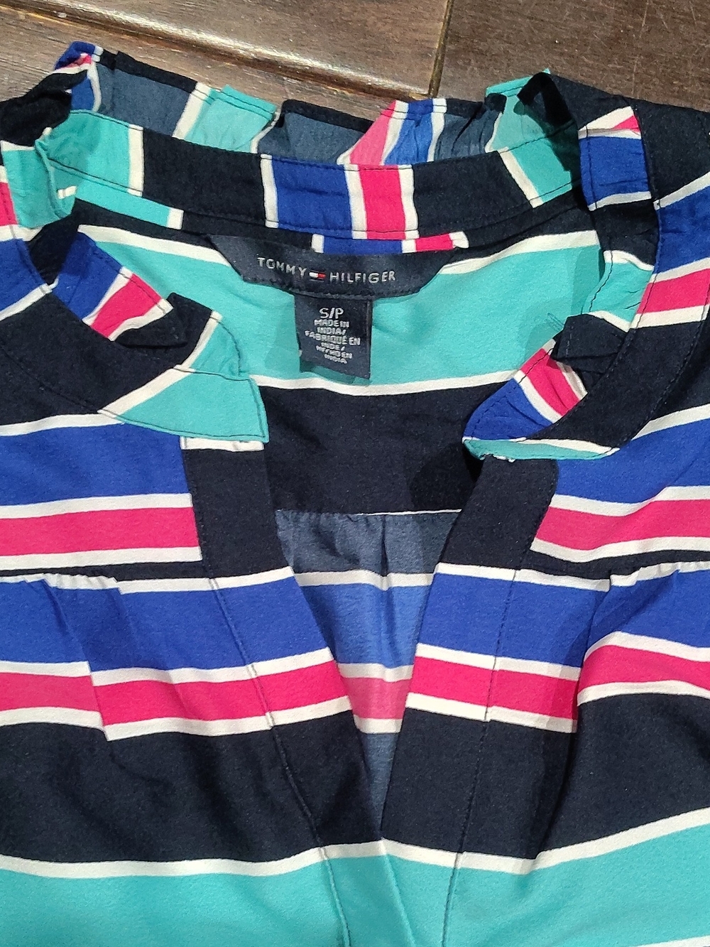 Tommy Hilfiger Navy, Teal & Pink Striped Blouse - Picture 2 of 10